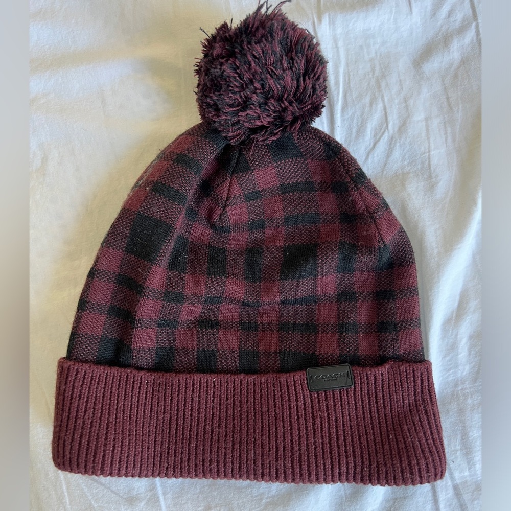 Coach burgundy plaid wool hat